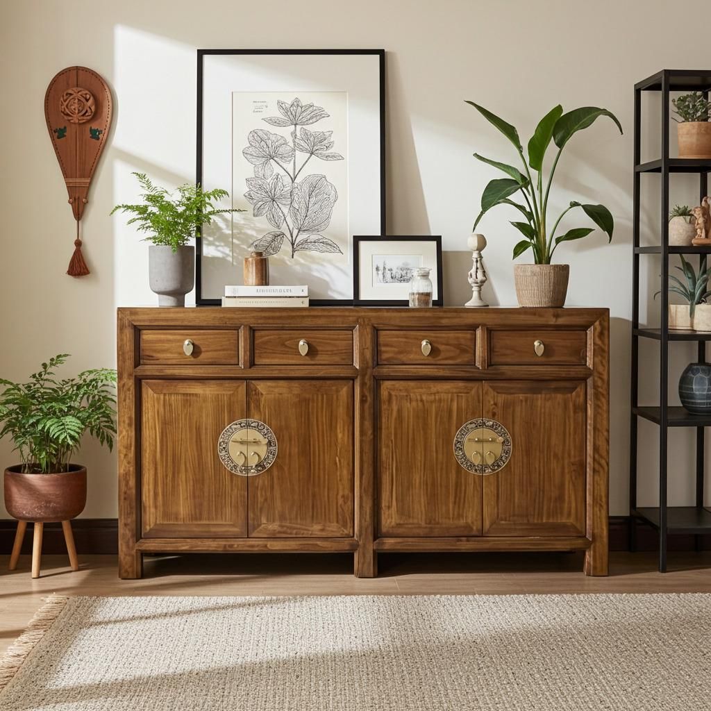 Sideboard Kommode Schrank Anrichte Büffet Asia Möbel aus Holz kastanien-braun chinesisch asiatisch orientalisch Vintage Stil komplett montiert