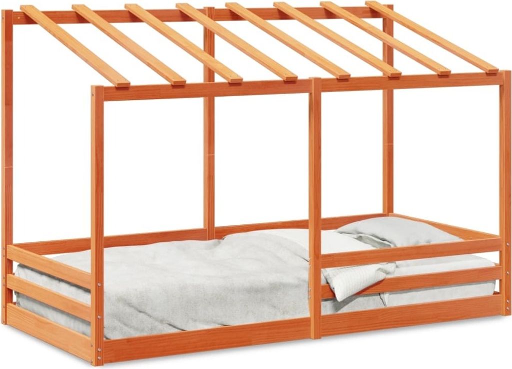 Maison Exclusive - Kinderbett mit Dach Wachsbraun 100x200 cm Massivholz Kiefer