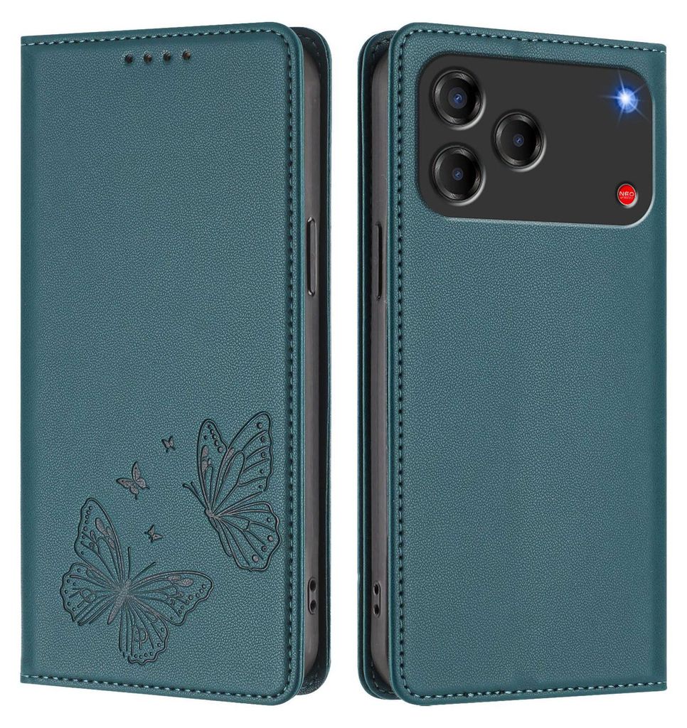 Lederhülle für ZTE Blade V80 Design/V80 Vita/nubia V80 Design, Schmetterling Prägung Leder Brieftasche Schutzhülle mit Ständer Grün