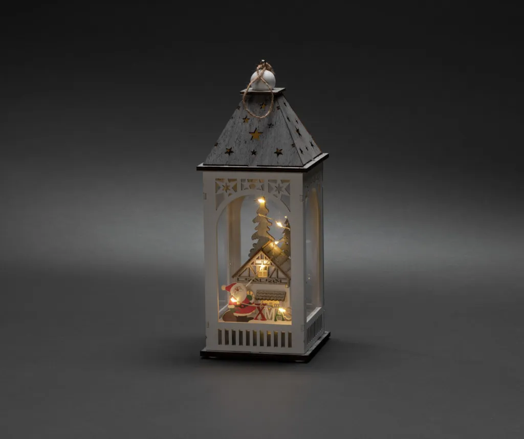 Lanterne LED en Bois avec Minuterie de 6h et 8 Diodes Blanc Chaud