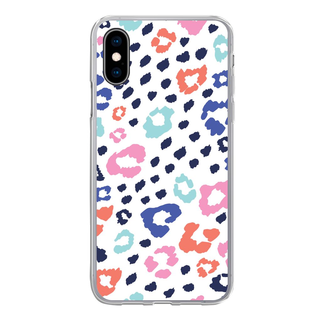 MuchoWow Handyhülle Schutzhülle Hülle für iPhone X Panther Druck - Pastell - Farben Silikon Softcase Handy Hülle - Handyhülle