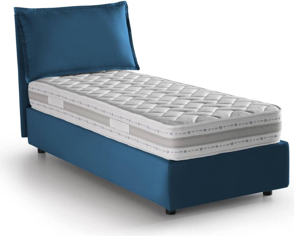 Einzelbett Dmarcon, Containerbett mit Stoffbespannung, 100% Italy, Frontöffnung, inklusive Matratze 80x200 cm, Blau