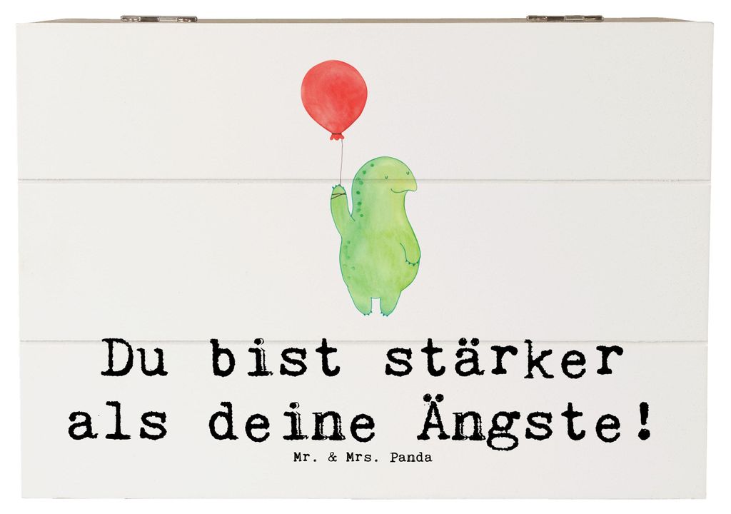 Mr. & Mrs. Panda Holzkiste Angst überwinden 22 x 15 cm - Weiß - Geschenk, fotobox, Fantasie, Holztruhe, schatztruhe, schmuckbox, Motivation, Tros...