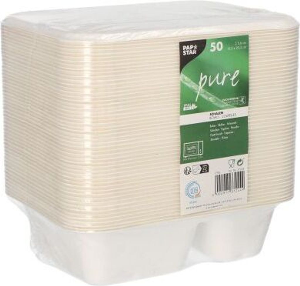 300 Schalen, Zuckerrohr "pure" 2-geteilt 5,6 cm x 15,3 cm x 20,3 cm weiss