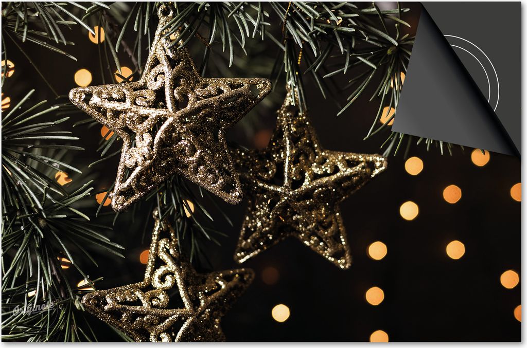 Induktionsschutz 77x51 - abdeckplatte Induktion matt- Dietrix Kochfeldschutz- Base - Weihnacht- Golden Sterne in Weihnachtsbaum