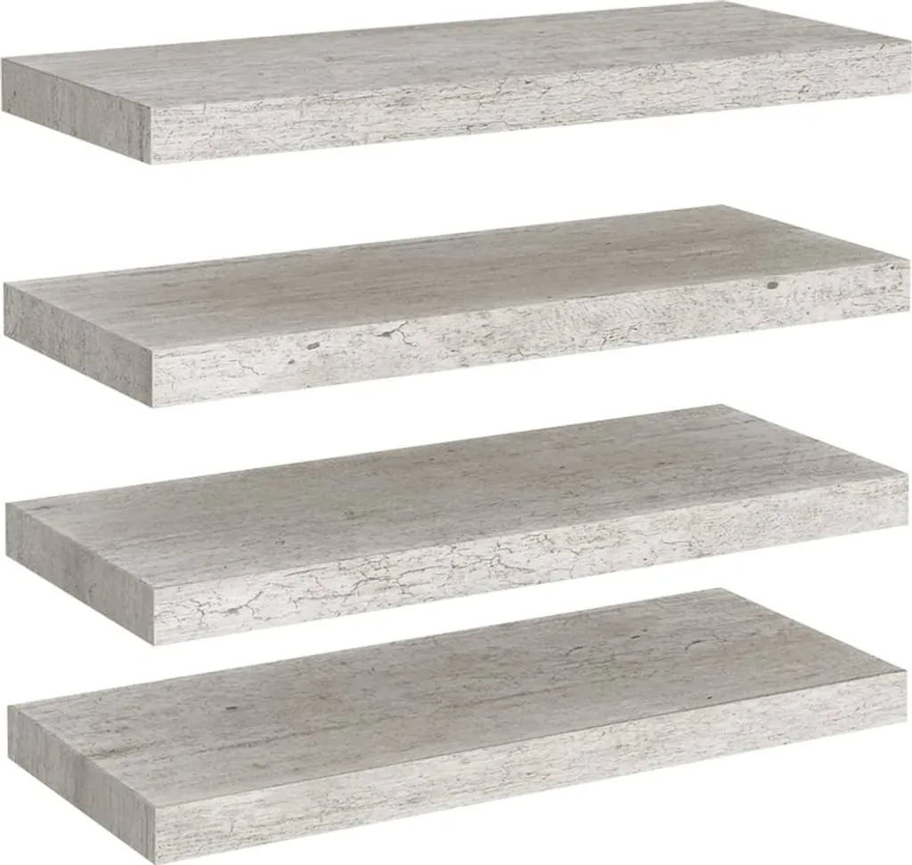 Set 4 Mensole MDF Grigio Cemento 60x23,5x3,8 cm - Montaggio Invisibile