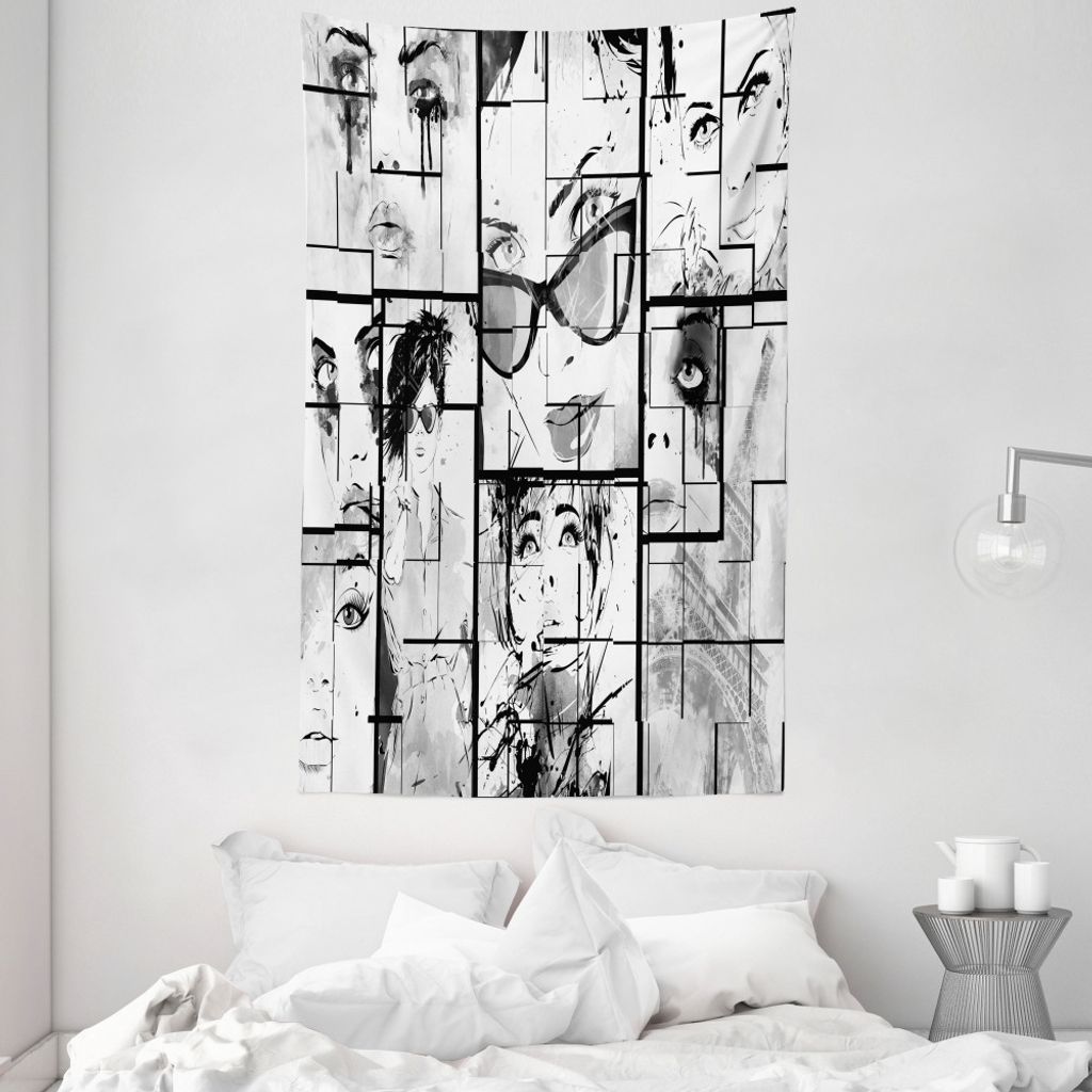 ABAKUHAUS Eiffelturm Wandteppich und Tagesdecke, Moderne Paris Mädchen aus Weiches Mikrofaser Stoff Waschbar ohne Verblassen Digitaldruck, 140 x 2...