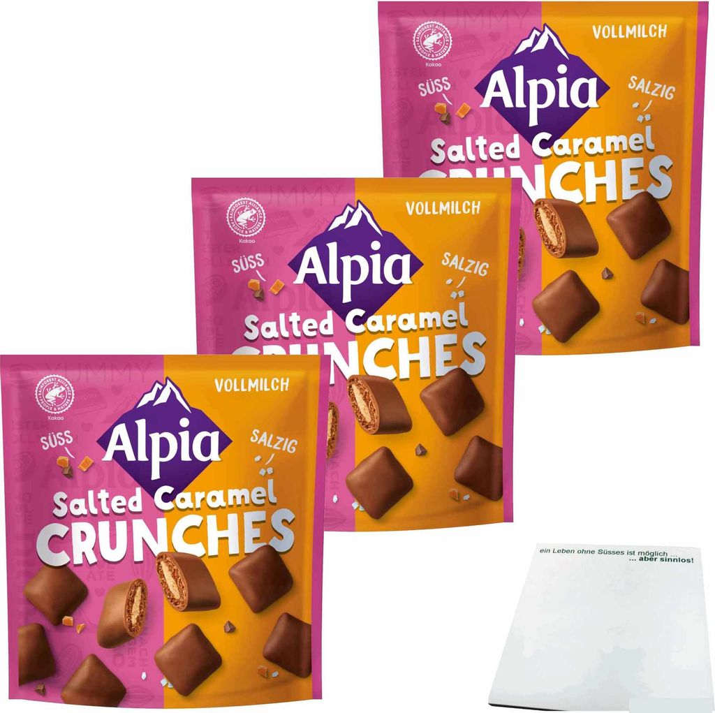 Alpia Salted Caramel Crunches 3er Pack (3x140g Beutel) + usy Block