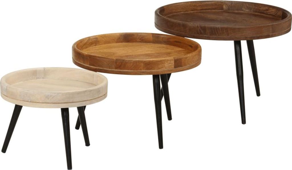 vidaXL Couchtische 3 Stk. Rund Massivholz Mango
