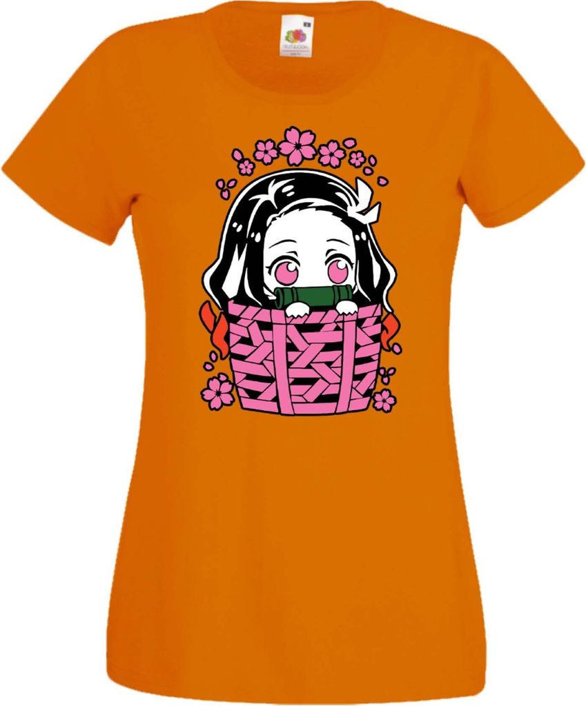 Damen T-Shirt Anime Manga Demon Anime Slayer Nezuko Kamado 06, Lady 2XL / Orange