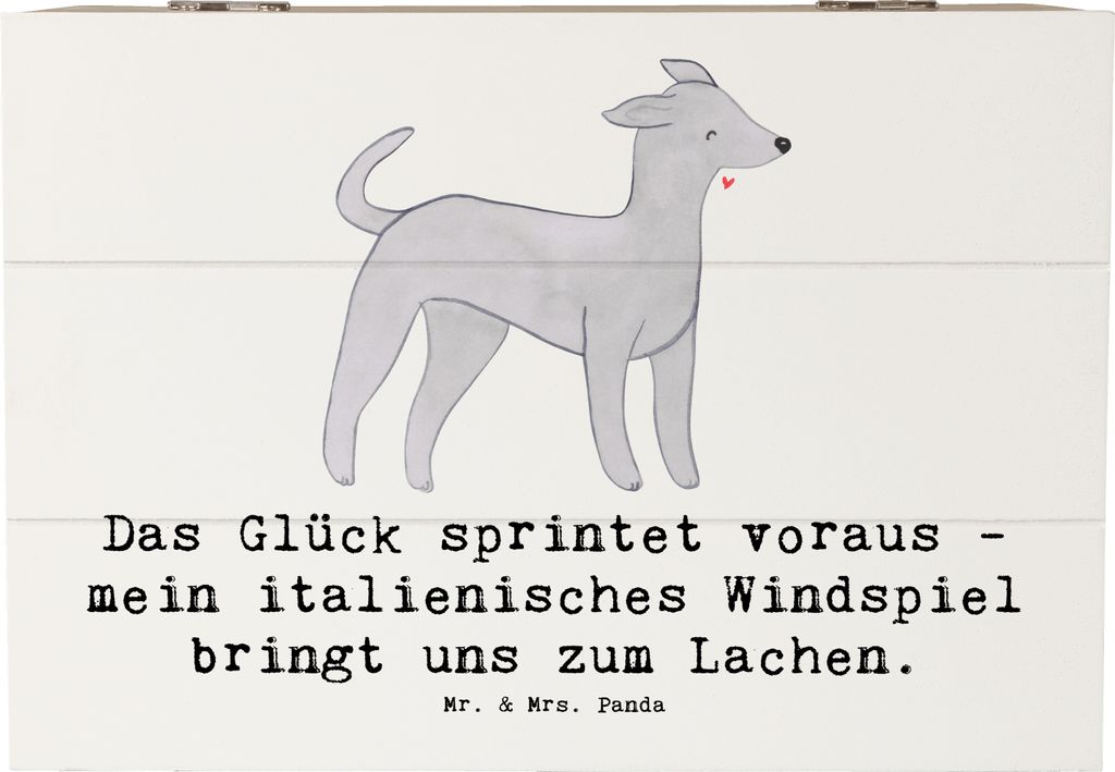 Mr. & Mrs. Panda Holzbox Italienisches Windspiel Glück 22 x 15 cm - Weiß - Geschenk, Kiste, Hunderassen, Box, elegante Hunderasse, Hund, mit Deck...
