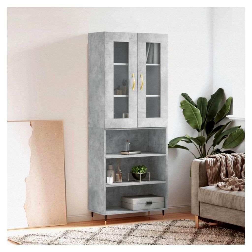 Highboard in Betongrau 69,5x34x180 cm Holzschrank & Lagerbuffets & Sideboards