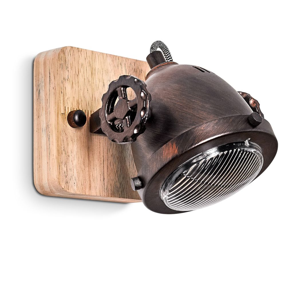 Biati »Biati« verstellbare Wandlampe, Metall/Holz/Glas, Braun/Kupfer/Natur