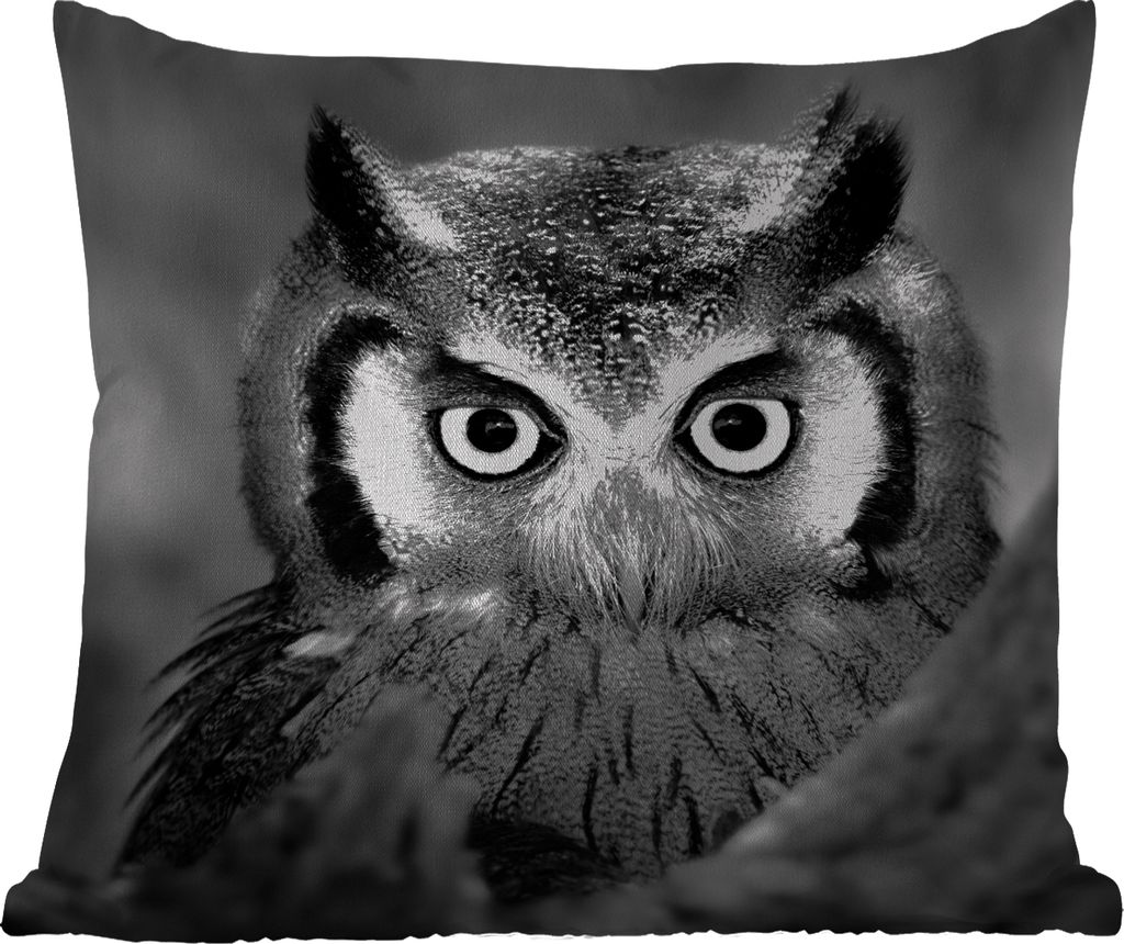 MuchoWow Outdoor Kissen - Vogel - Eule - Porträt - Schwarz - Weiß - 45x45 cm - Wetterfest - Lounge Kissen - Fotokissen - Dekoratives Kissen
