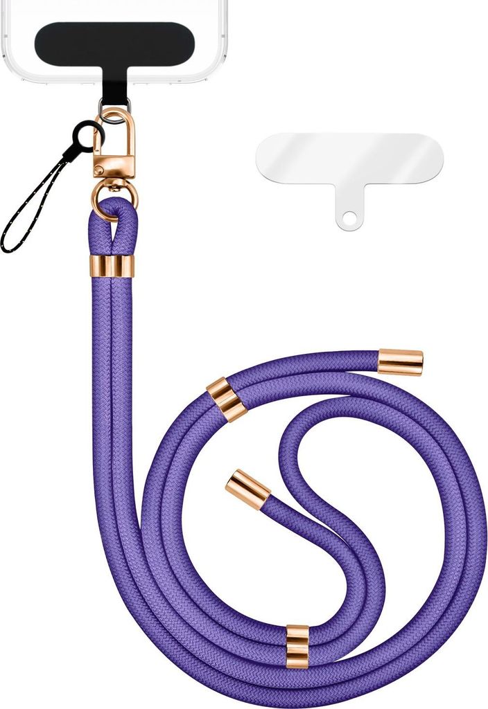 HoldMe Edition - Lanyard mit Karabiner Schwarz & 2 Pads - Universal Handykette Nylon Umhänge Band - Blau Lila