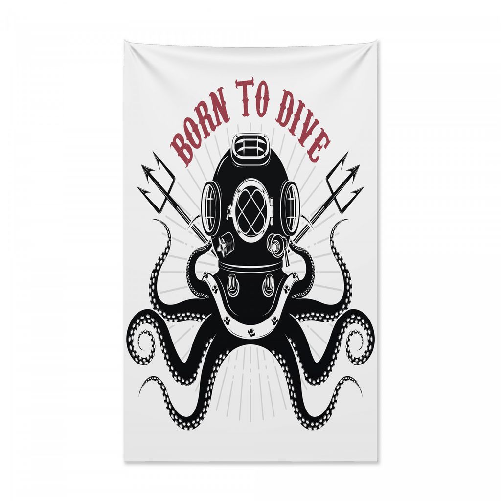 Abakuhaus Schwarz-Weiss Wandteppich und Tagesdecke, Oktopus und Taucher aus Weiches Mikrofaser Stoff Kein Verblassen Klare Farben Waschbar, 140 x 2...