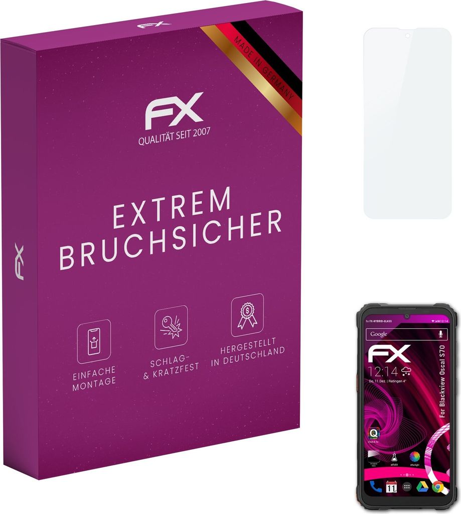 atFoliX FX-Hybrid-Glass Displayfolie kompatibel mit Blackview Oscal S70 Glasfolie