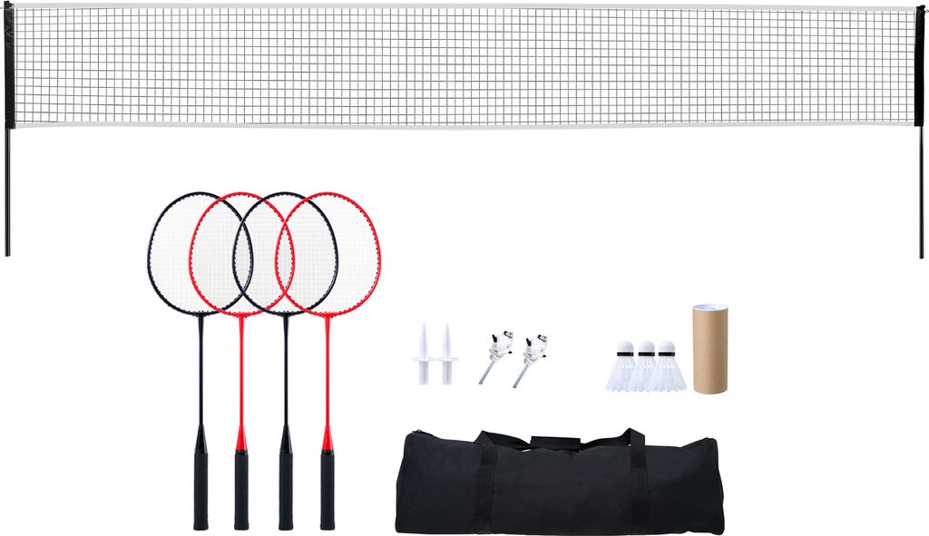 SucceBuy Badminton-Netz-Set, tragbare Outdoor-Badminton-Ausrüstung für Garten und Strand, inklusive Netz mit Stangen, Tragetasche, 4 Eisenschläg...