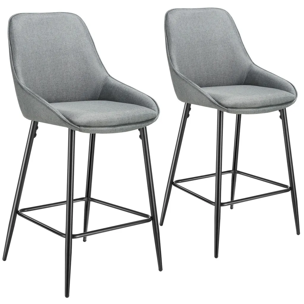 Chaise de bar pour îlot central SIERA, Tissu gris et noir (Pack de 2)