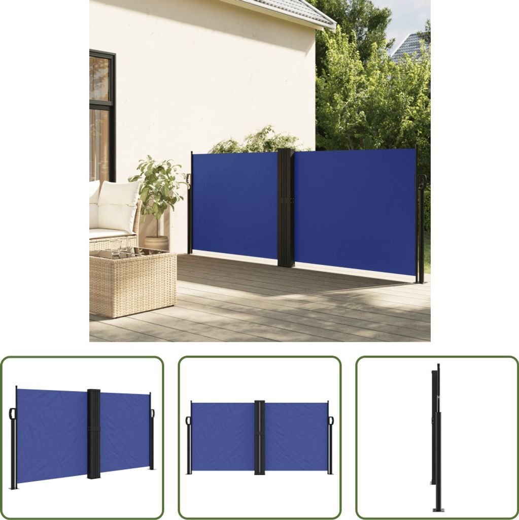 The Living Store Seitenmarkise Ausziehbar Blau 120x600 cm