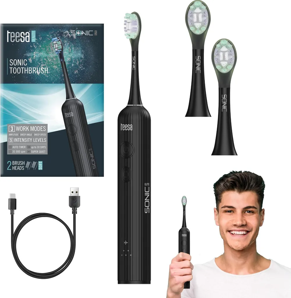 Teesa TSA8082 Brosse à dents sonique Sonic Elite 65 dB noir élégant