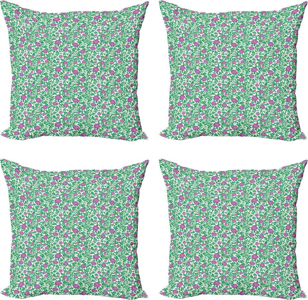 ABAKUHAUS Rose Kissenbezug Set (4 Stück), Verflochten Vorbauten Knospen, Moderner Doppelseitiger Digitaldruck, 40 cm x 40 cm, Forest Green Fuchsia
