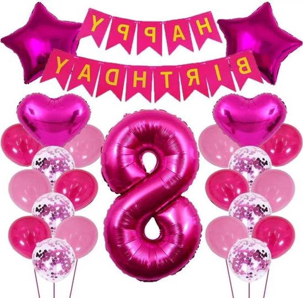 Ballons 8 Ans Anniversaire Rose - Kit Décoration Premium Haute Qualité