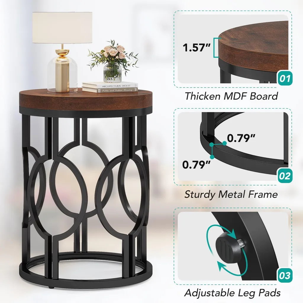 Table d'Appoint Stable et Robuste, Meuble d'Appoint Montage Rapide