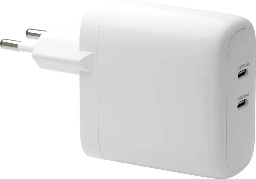 Chargeur rapide 45W USB-C compact blanc avec 2 ports dbramante1928 pro