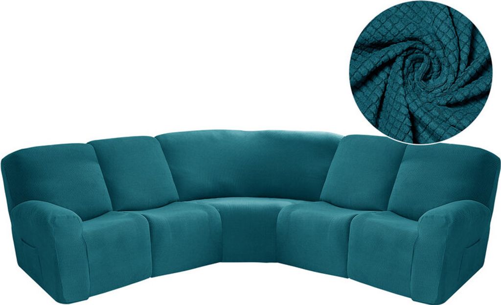 (Cyan) 7-teilige Sofabezüge in L-Form, Ananas-Gitter, 5-Sitzer-Eckbezug für Chivas-Liege