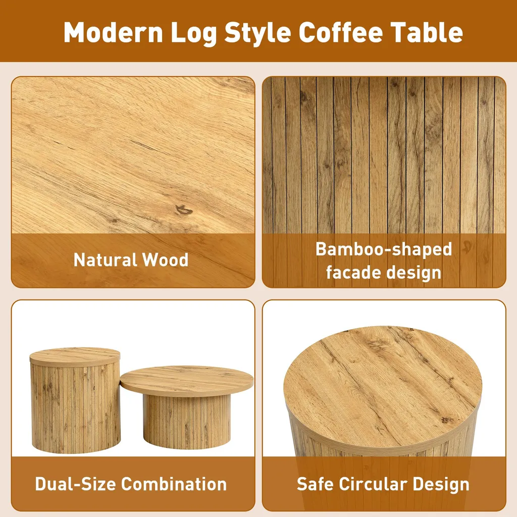Table d'Appoint Salon et Table Basse Lot de 2 Modulables en Bois