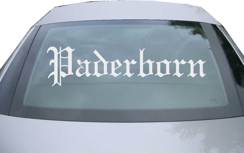 Indigos UG - Aufkleber Heckscheibe & Motorklappe DE6555 - silber - 600x150 mm - Stadt Paderborn - Auto Scheiben Fenster Heckklappe Tuning Racing JD...