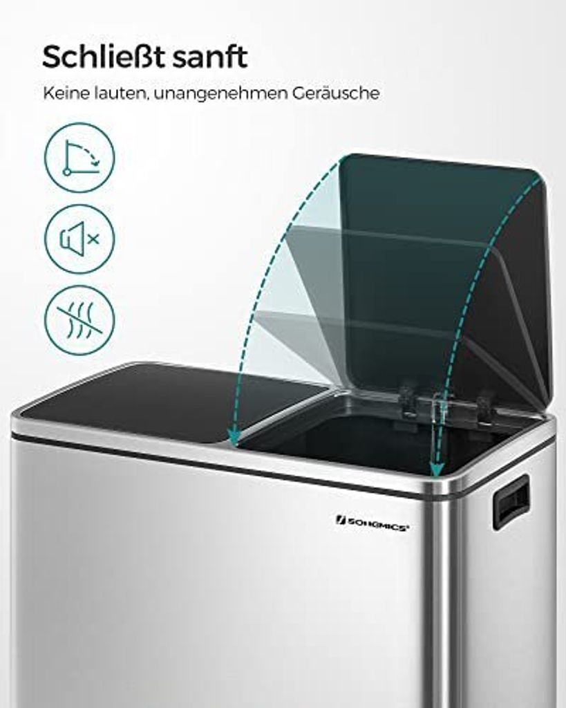 SONGMICS Mülltrenner 2 x 30,0 l silber Produktbild 30