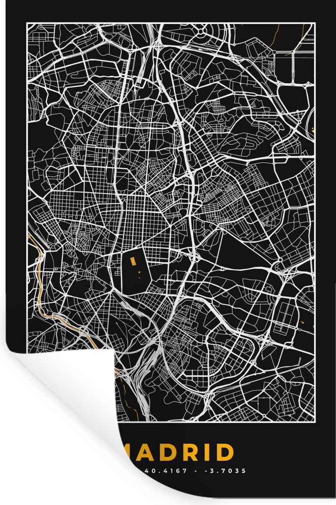 MuchoWow Wandtattoo Wandsticker Wandaufkleber Madrid - Gold - Karte - Stadtplan 40x60 cm Selbstklebend und Repositionierbar - Wierderverwendbar -...