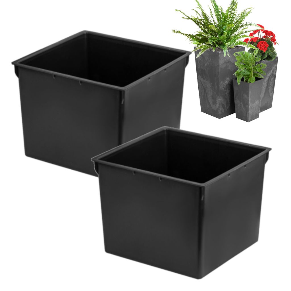 Set mit 2 schwarzen Topfeinsätzen aus Kunststoff 5 L Maße 19,5x19,5x15 cm für Prosperplast-Töpfe Höhe H 37,5 cm -erleichtert die kontrolle des...