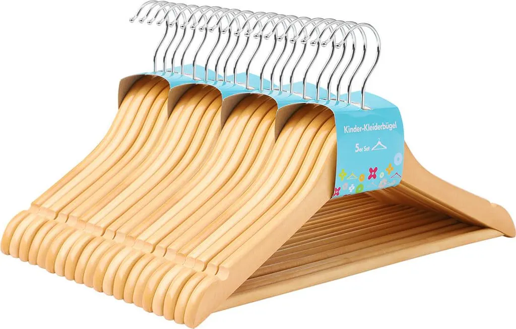 Cintres bois enfant 32cm en érable avec barre pantalon, lot de 20 unités