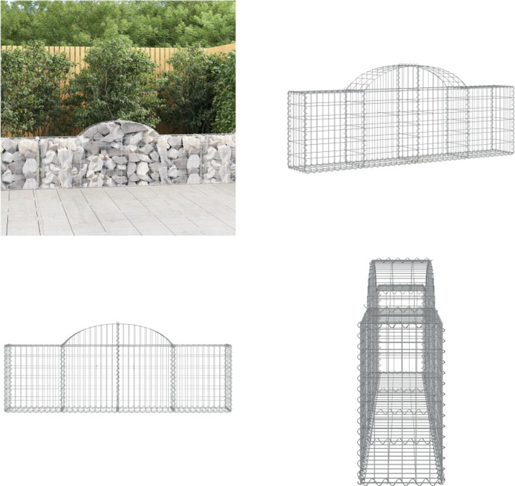 vidaXL Gabione mit Hochbogen 200x30x60/80 cm Verzinktes Eisen - Gabionenkorb - Gabionenkörbe - Gabione - Gabionenwand