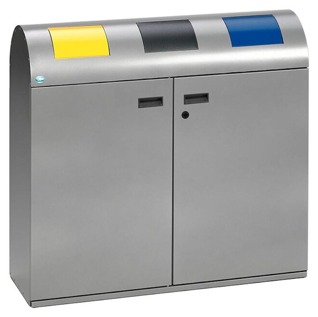 Selbstlöschende Wertstoffsammelstation mit 3 Einsätzen | 80 Liter je Behälter, HxBxT 99,5x108x37,5cm | Verzinkter Stahl | Silber