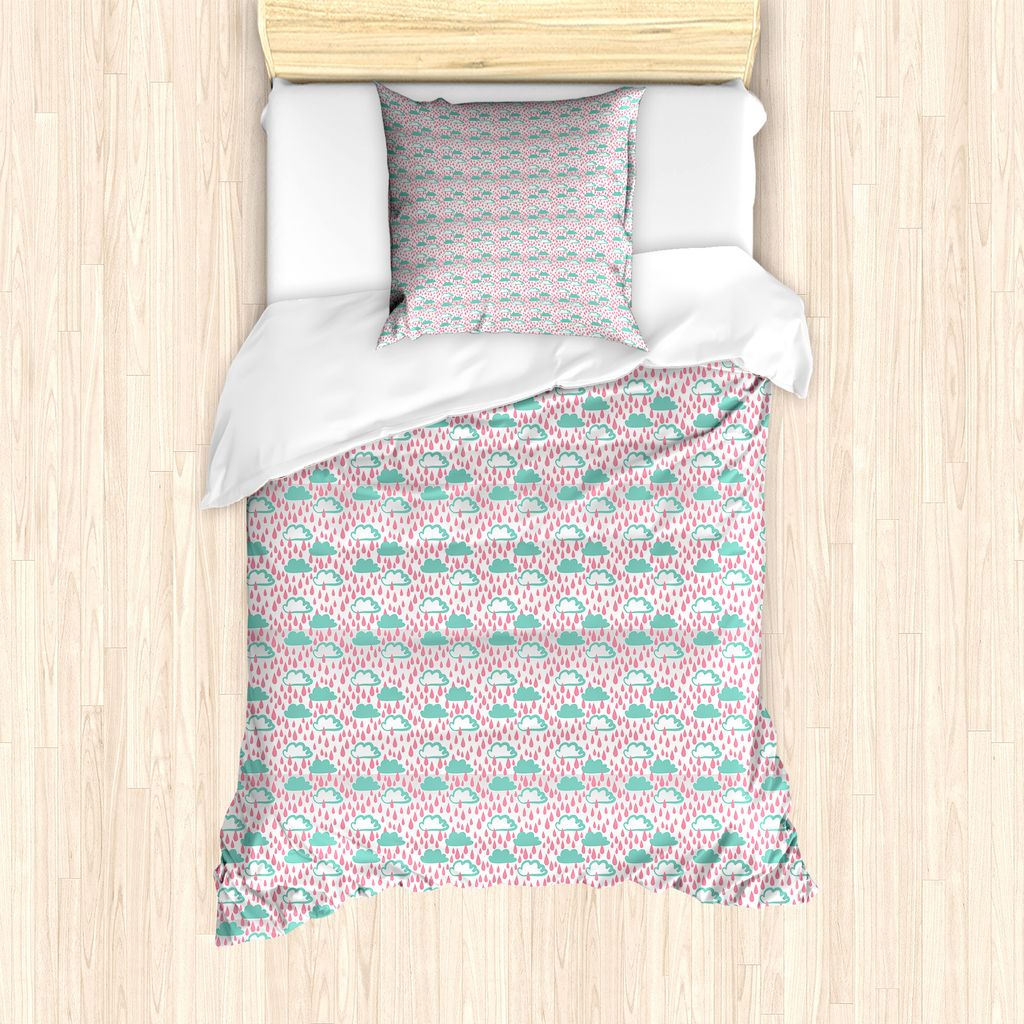 ABAKUHAUS Kindergarten Bettbezug Set für Einzelbetten, Doodle Wolken und Regentropfen, Milbensicher Allergiker geeignet mit Kissenbezug, 135 cm x ...