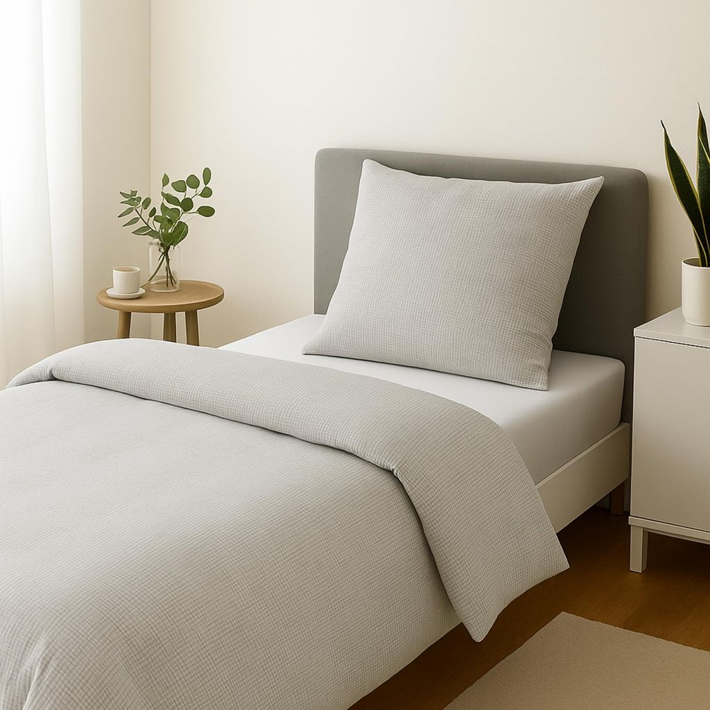 Musselin Bettwäsche 135 x 200 cm, mit Kissenbezug in 80 x 80 cm, hellgrau, 100% Baumwolle, sleepling