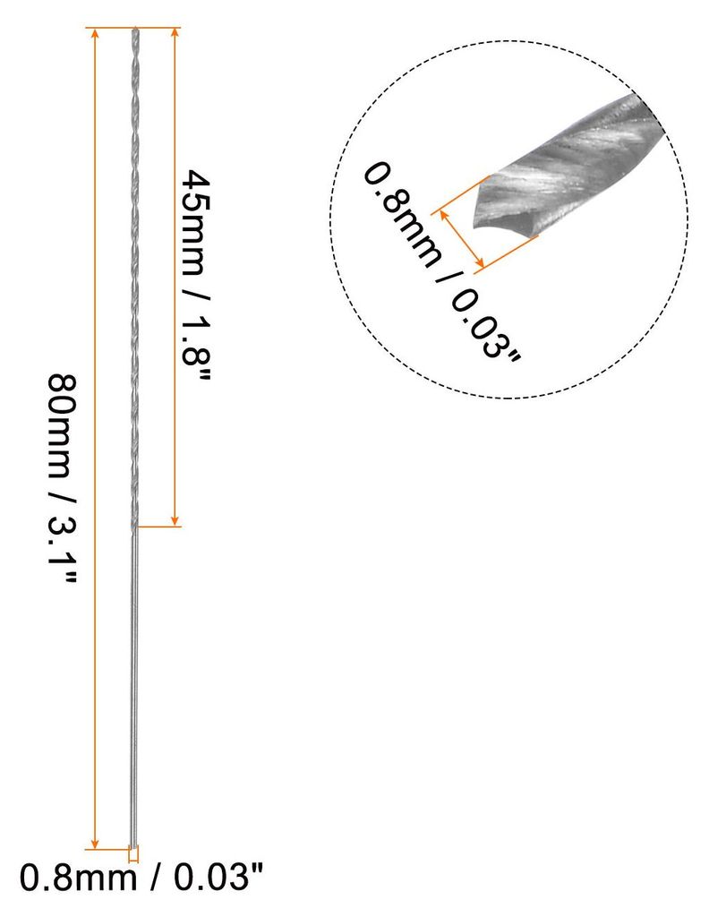 20 Stk Extra Lange Spiralbohrer 0.8mm HSS Bohrspitze mit Schnellstahl Gerade Schaft Bohrkronen 80mm L?nge fš¹r Metall Holzwork Plastik Alulegierung