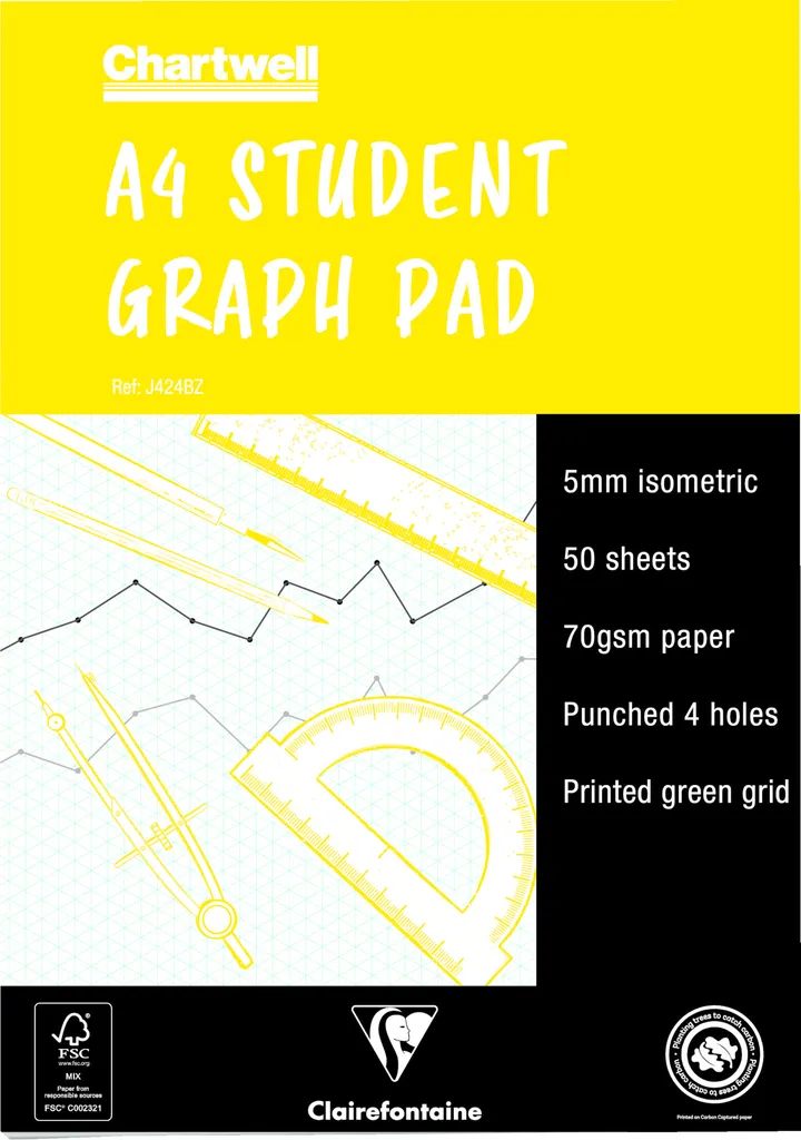 Clairefontaine 10x blocco di carta millimetrata isometrica A4, 50 fogli J424BZ