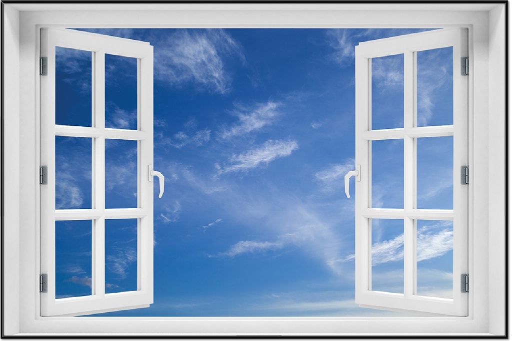 Wallario Wandbild mit Fenster-Illusion: Blauer Himmel mit Produktbild 