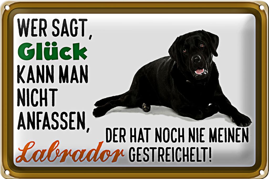 Blechschild Spruch 30x20cm Glück nicht anfassen Labrador