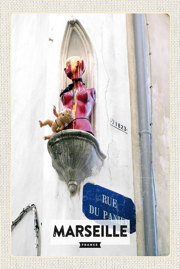 vianmo Holzschild 18x12 cm Marseille France rue du panier Bildmotiv Reisemotiv Abenteuer Reisen