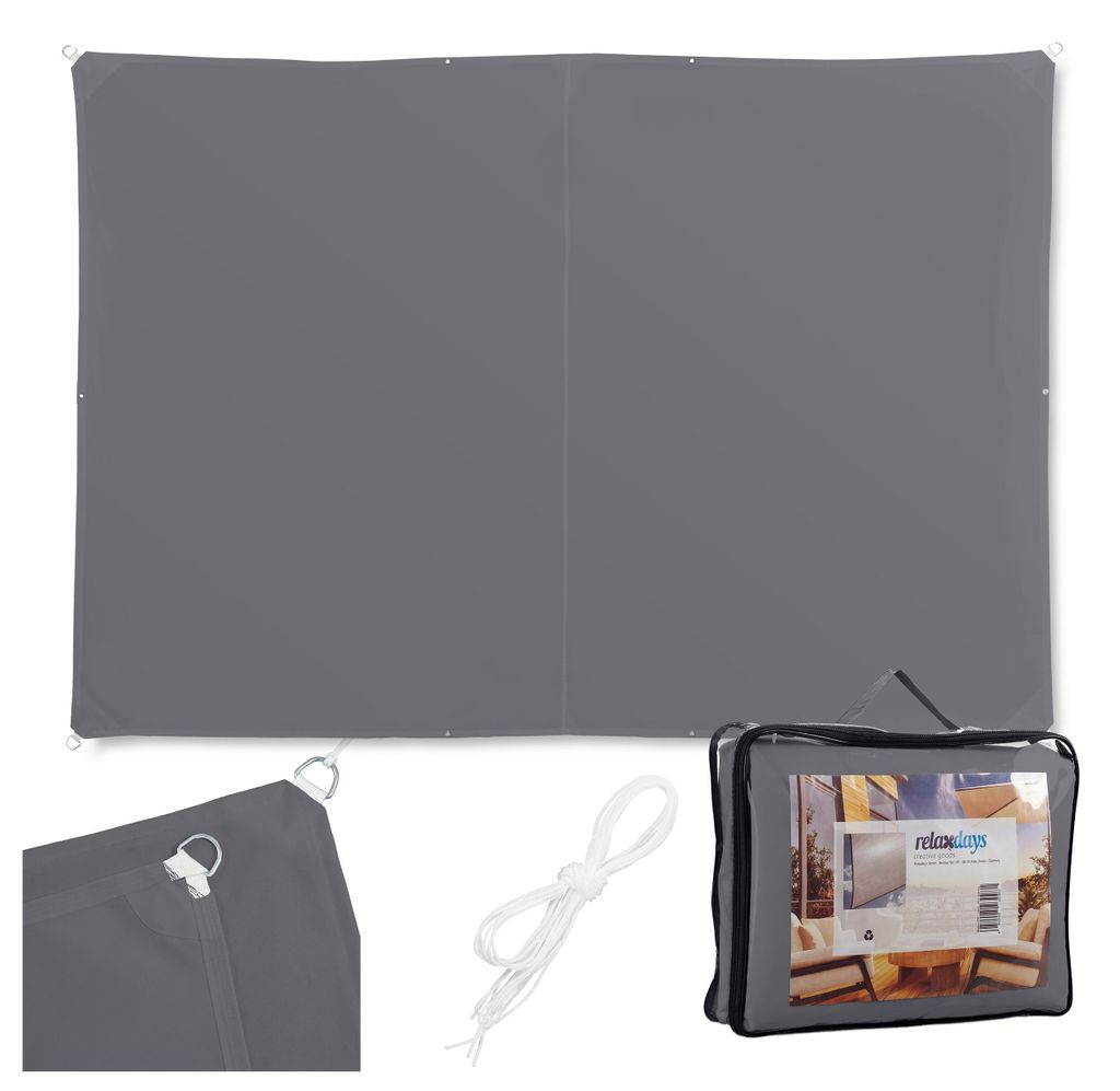 Relaxdays Sonnensegel, 5x6 m, Polyester, wasserdicht, Segeltuch Ösen & Spannseile, Sonnentuch rechteckig, dunkelgrau