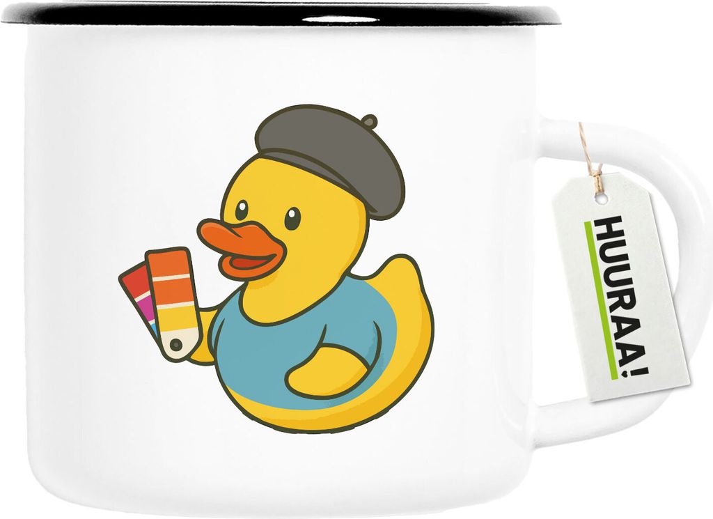 Huuraa Emaille Tasse Quietscheente Grafikdesign Comic Gummiente 300ml Vintage Campingbecher Geschenkidee