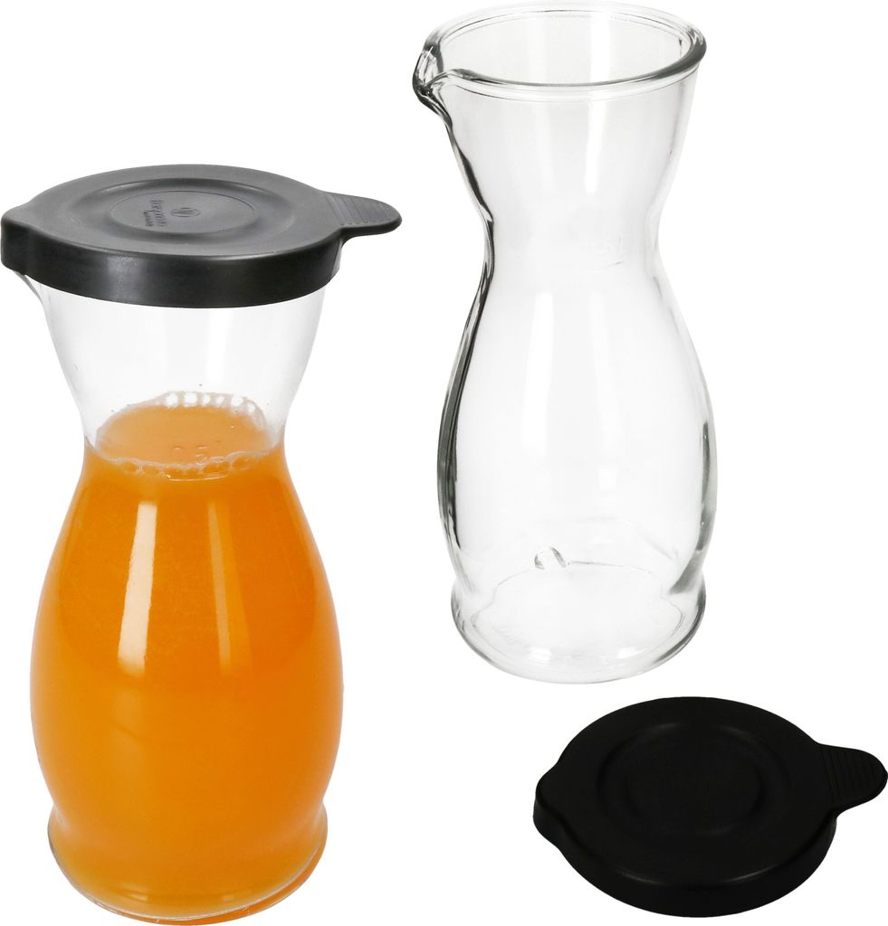 2x MIA MISURA Wein-Karaffe mit Deckel schwarz 0,5L geeicht Glas-Krug Saft Wasser