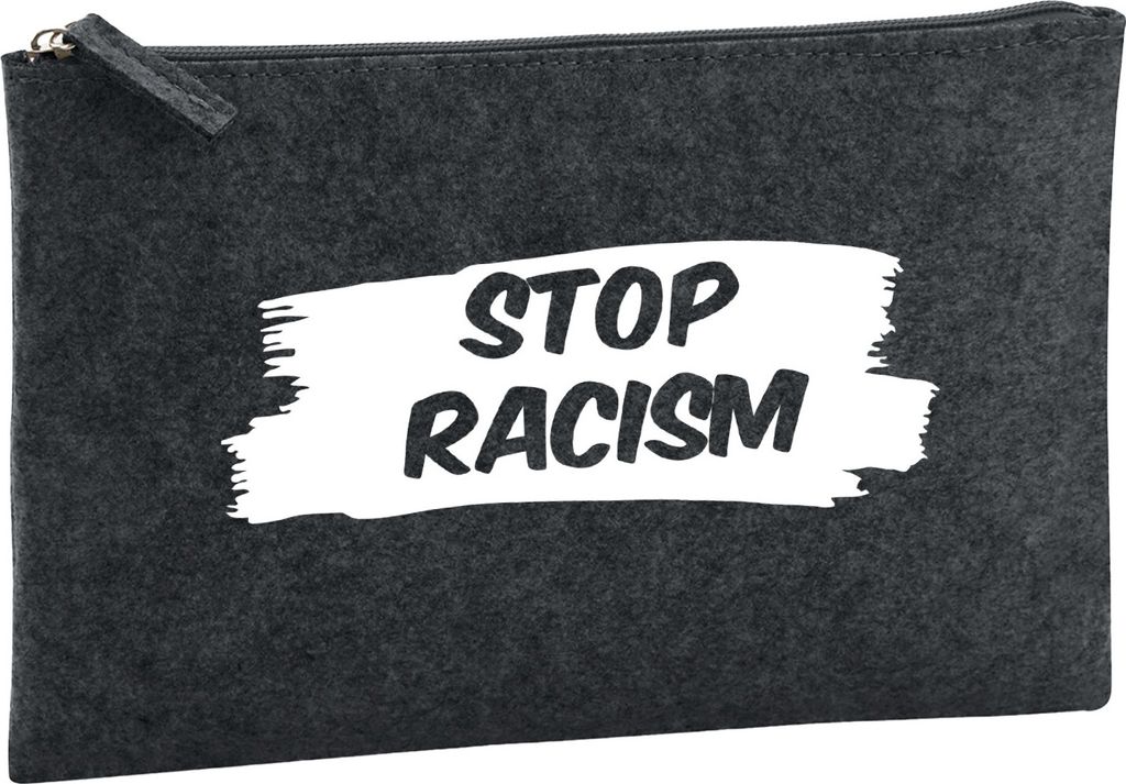 Huuraa Kulturbeutel Stop Racism 1 Liter Charcoal Filz Kosmetiktasche Geschenkidee