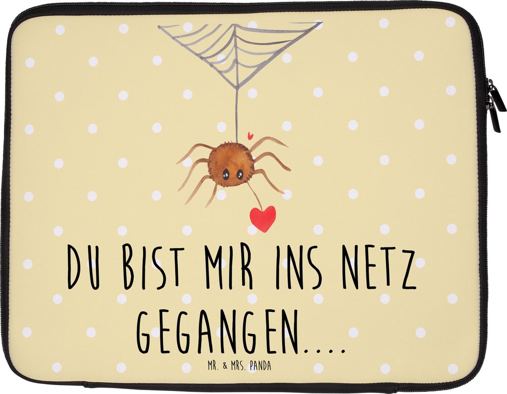 Mr. & Mrs. Panda Laptophülle Spinne Agathe Liebe 20 x 28 cm - Gelb Pastell - Geschenk, Notebook Tasche, Laptop, Liebesbeweis, Hülle, Verliebt, La...
